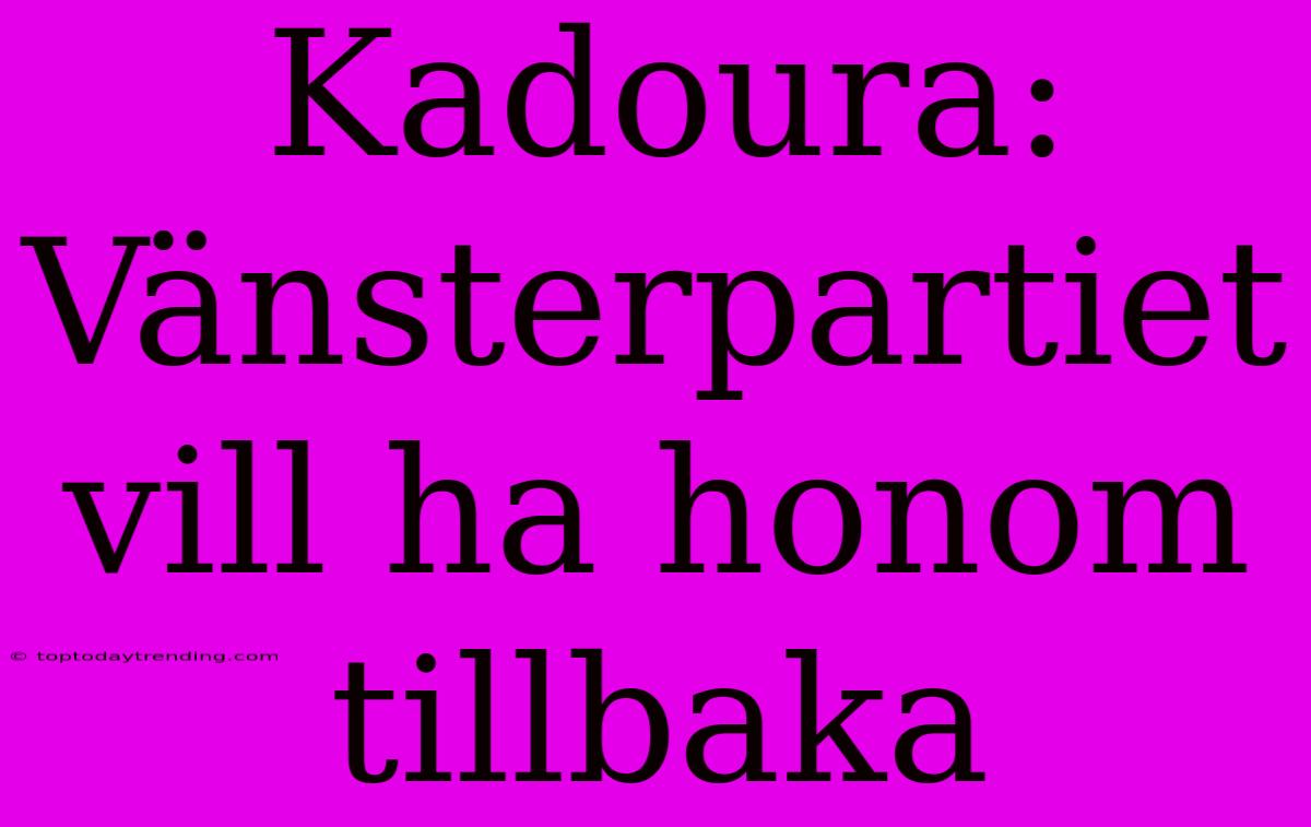 Kadoura: Vänsterpartiet Vill Ha Honom Tillbaka