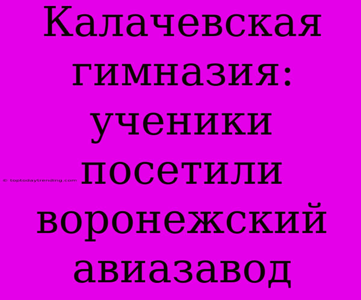 Калачевская Гимназия: Ученики Посетили Воронежский Авиазавод