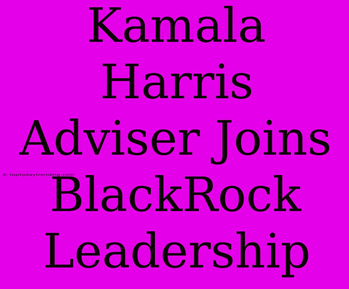 Kamala Harris Adviser Joins BlackRock Leadership