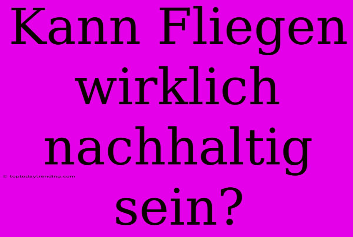 Kann Fliegen Wirklich Nachhaltig Sein?