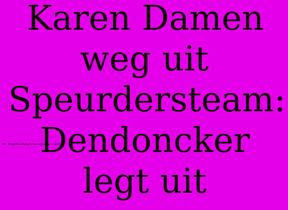 Karen Damen Weg Uit Speurdersteam: Dendoncker Legt Uit