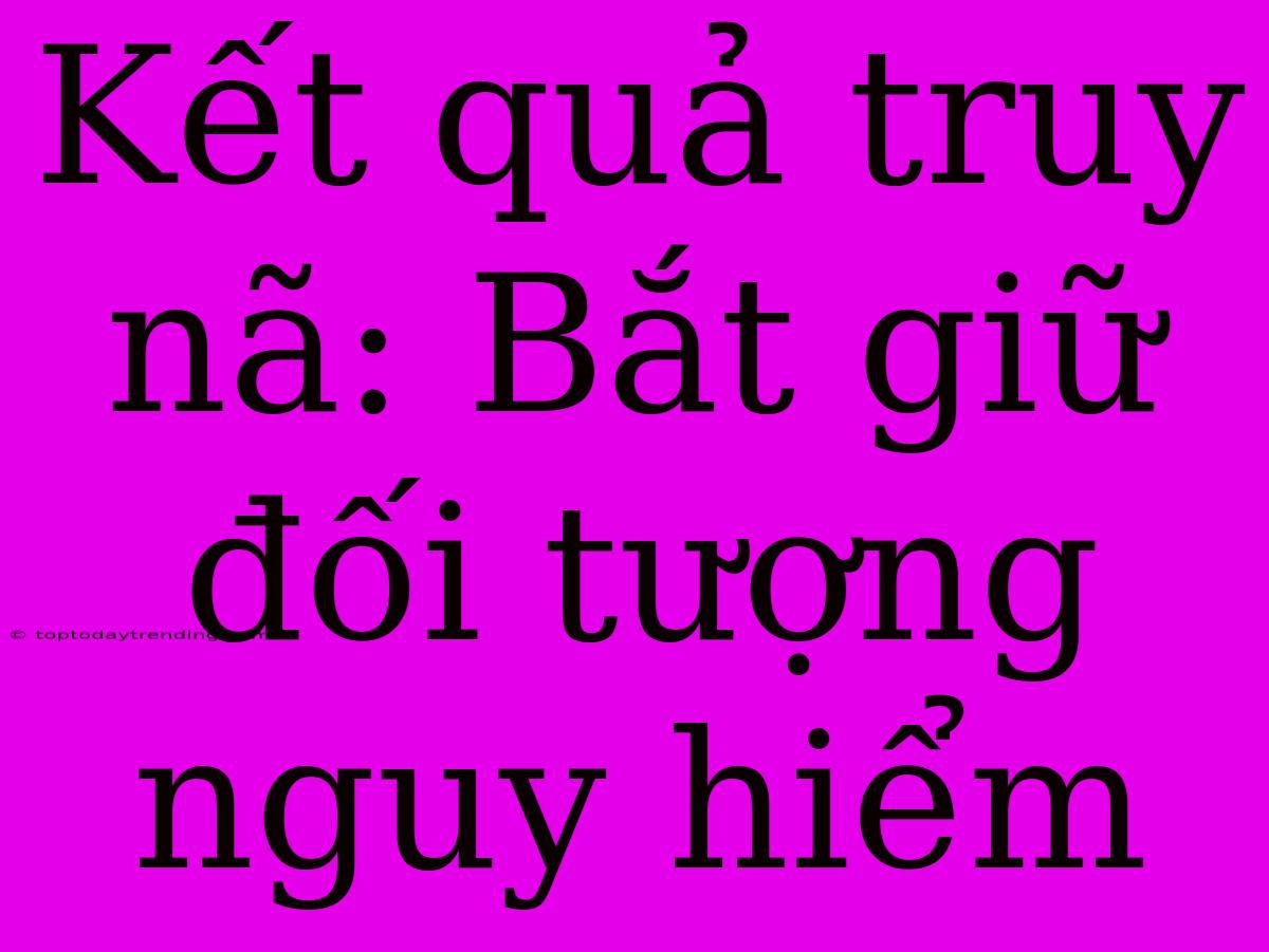 Kết Quả Truy Nã: Bắt Giữ Đối Tượng Nguy Hiểm