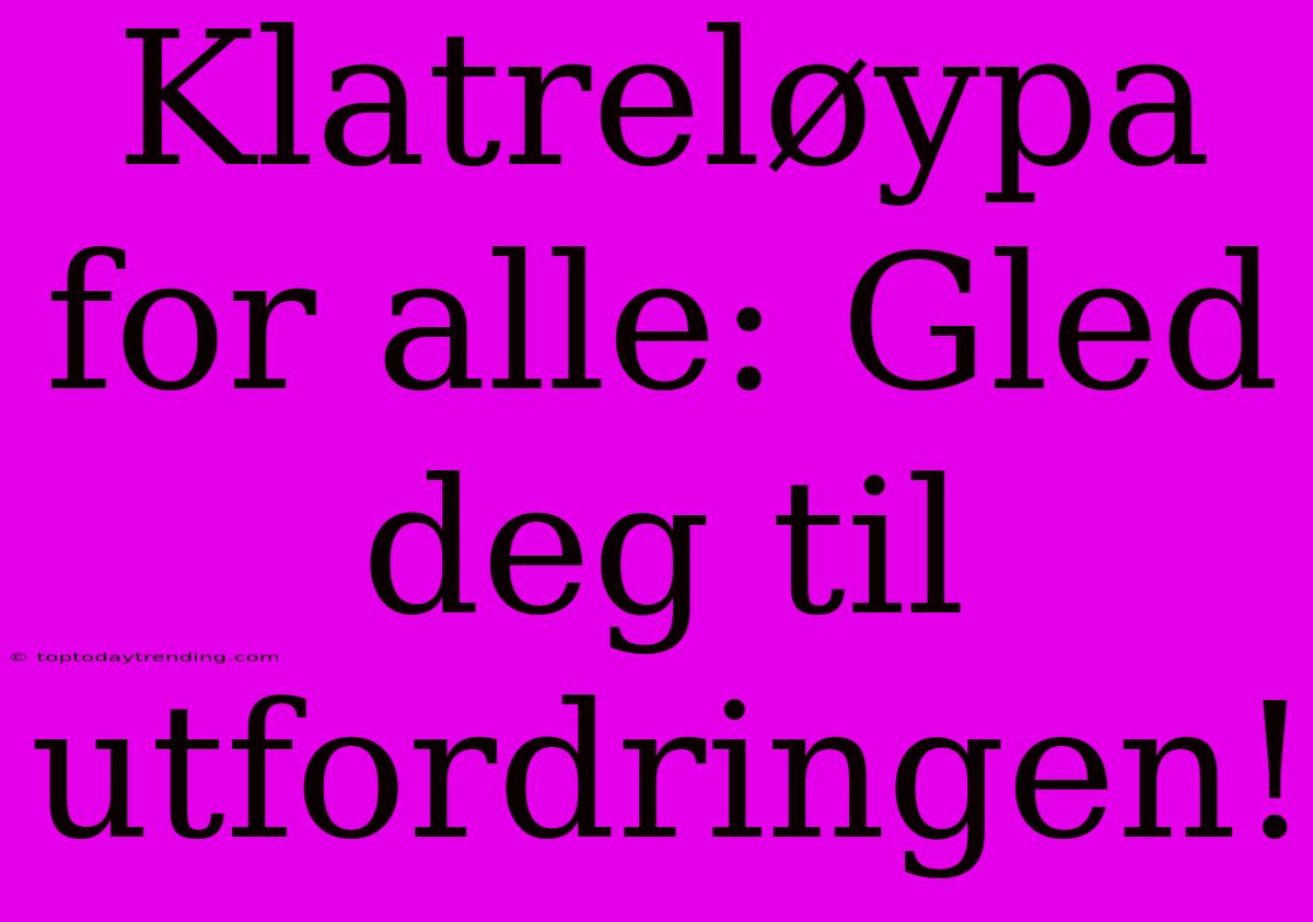 Klatreløypa For Alle: Gled Deg Til Utfordringen!