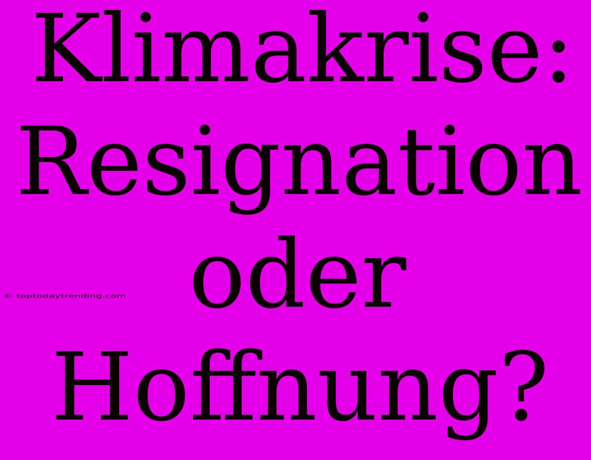 Klimakrise: Resignation Oder Hoffnung?