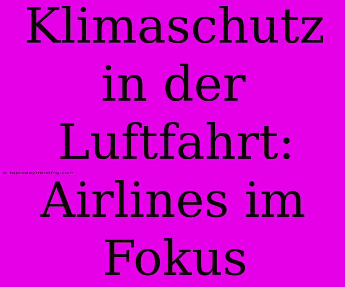 Klimaschutz In Der Luftfahrt: Airlines Im Fokus