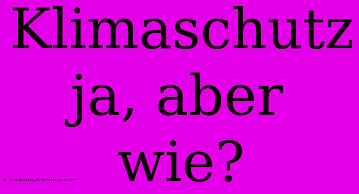 Klimaschutz Ja, Aber Wie?