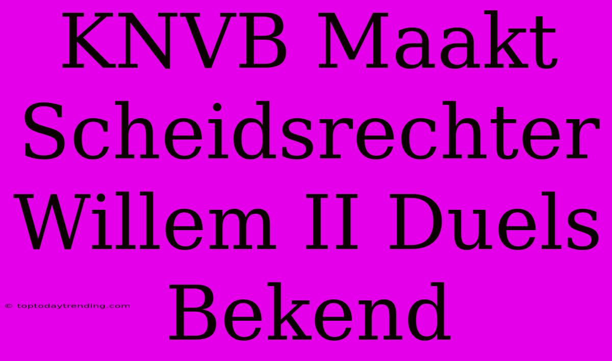 KNVB Maakt Scheidsrechter Willem II Duels Bekend