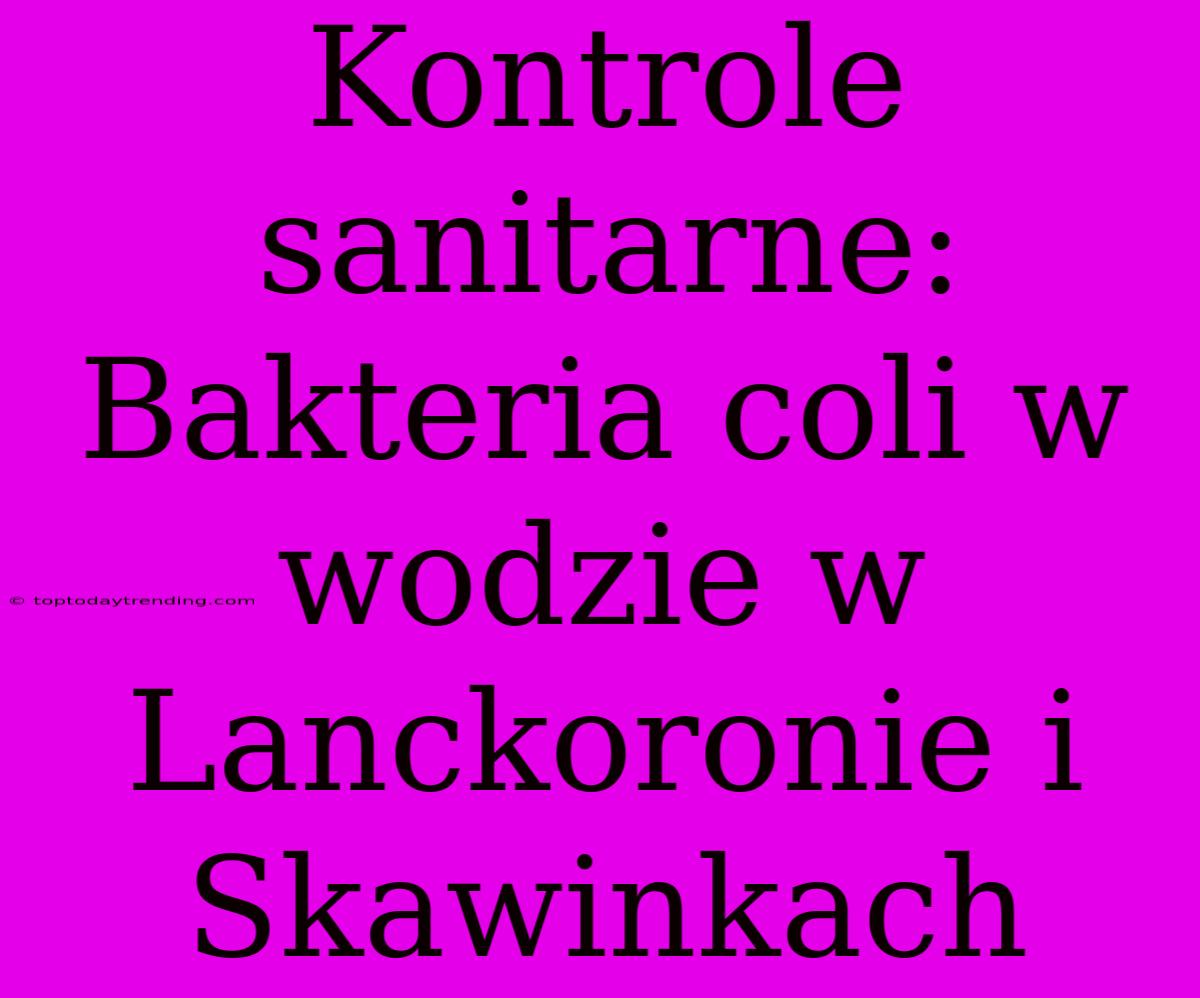 Kontrole Sanitarne: Bakteria Coli W Wodzie W Lanckoronie I Skawinkach