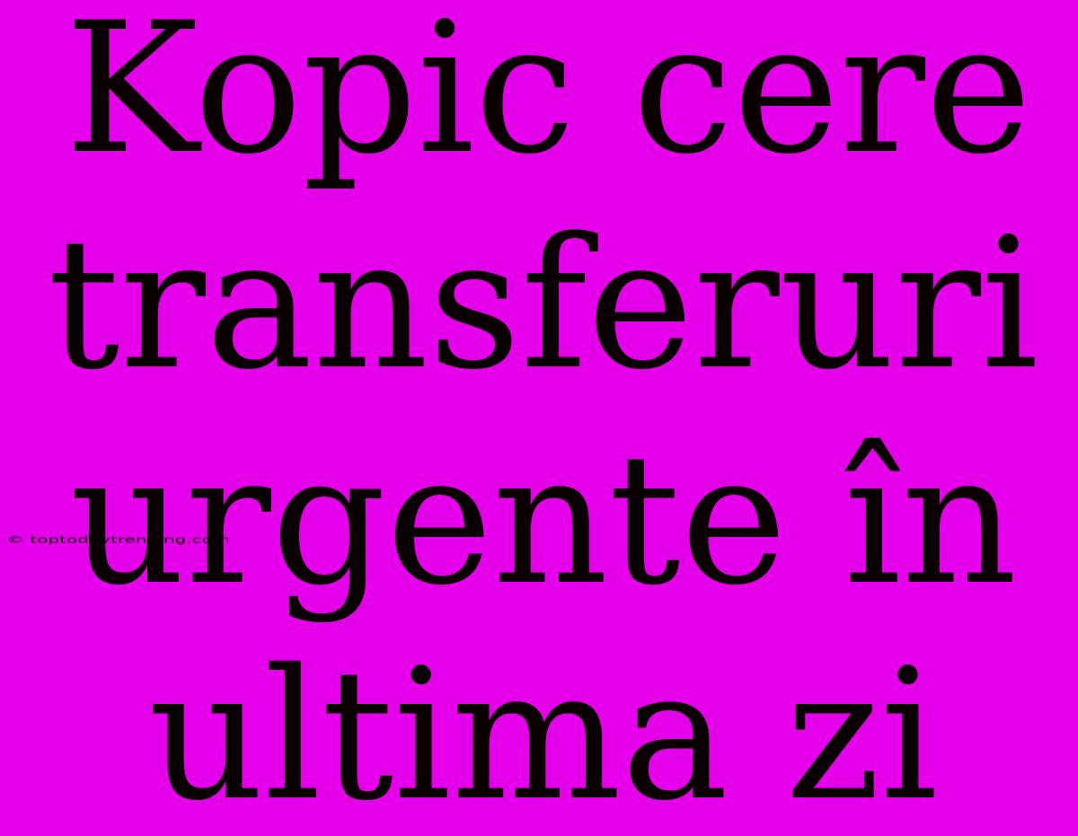 Kopic Cere Transferuri Urgente În Ultima Zi