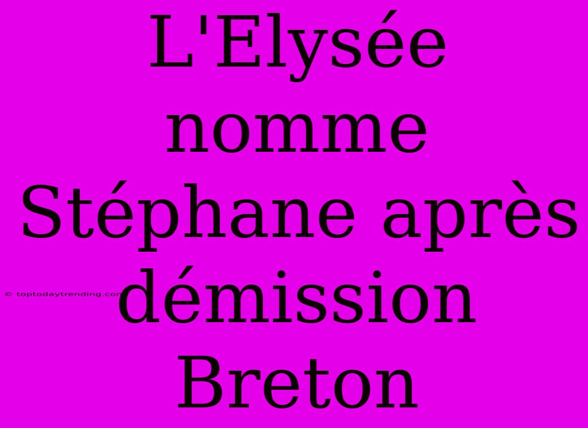 L'Elysée Nomme Stéphane Après Démission Breton