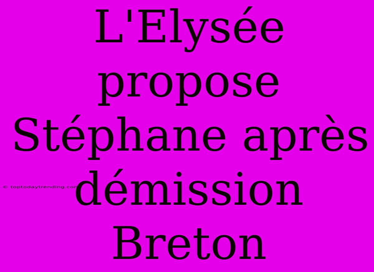 L'Elysée Propose Stéphane Après Démission Breton