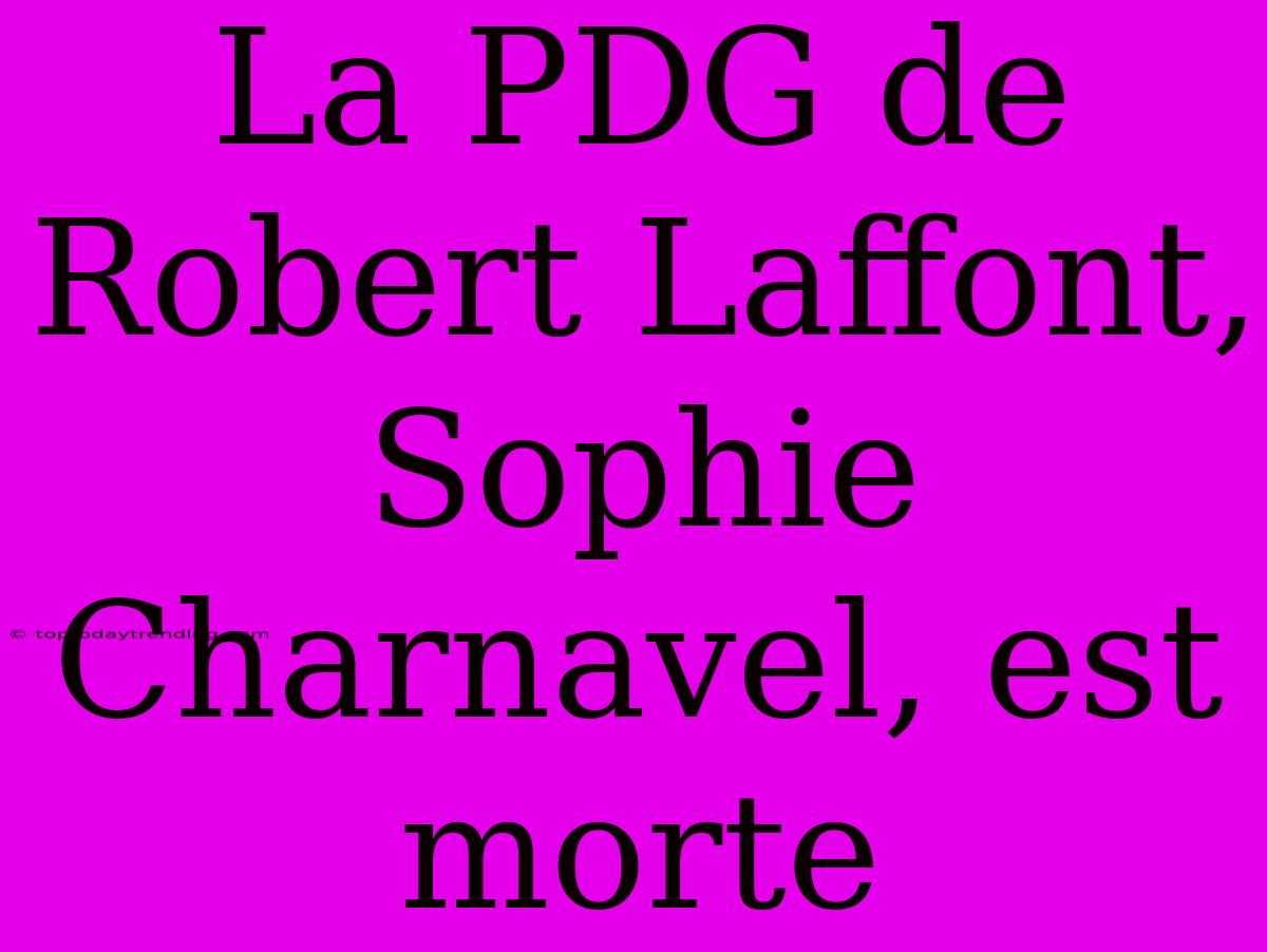 La PDG De Robert Laffont, Sophie Charnavel, Est Morte