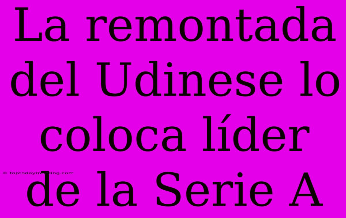 La Remontada Del Udinese Lo Coloca Líder De La Serie A