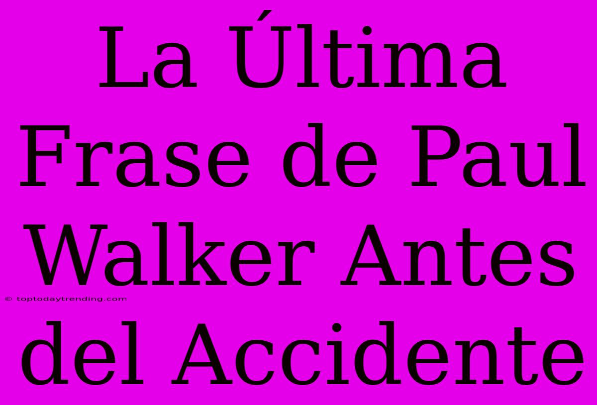 La Última Frase De Paul Walker Antes Del Accidente