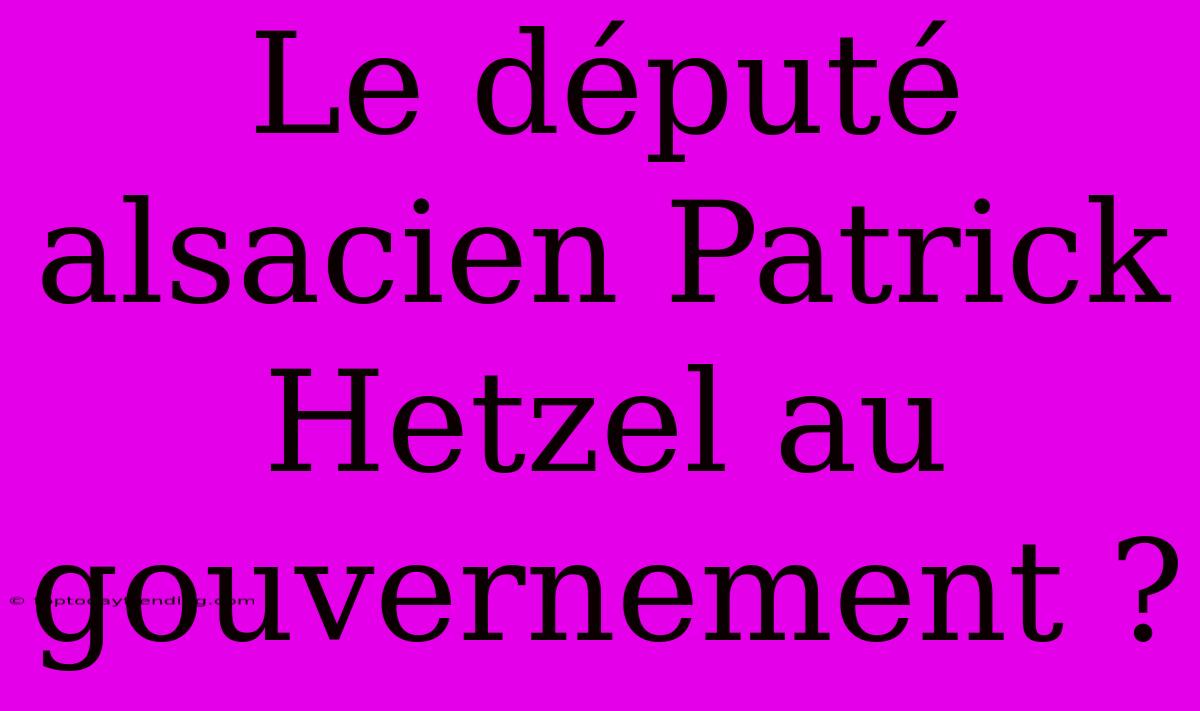 Le Député Alsacien Patrick Hetzel Au Gouvernement ?