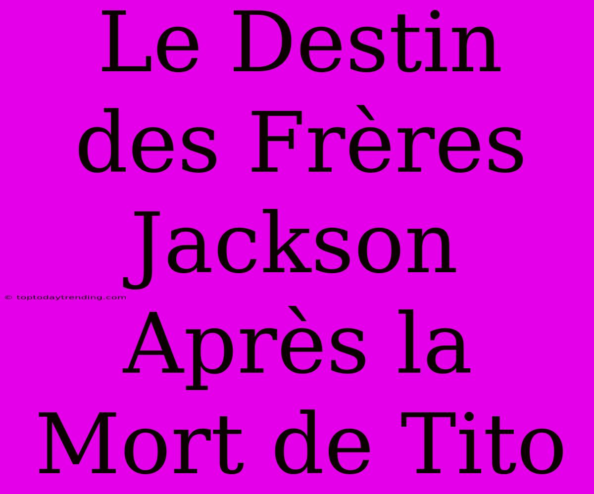 Le Destin Des Frères Jackson Après La Mort De Tito