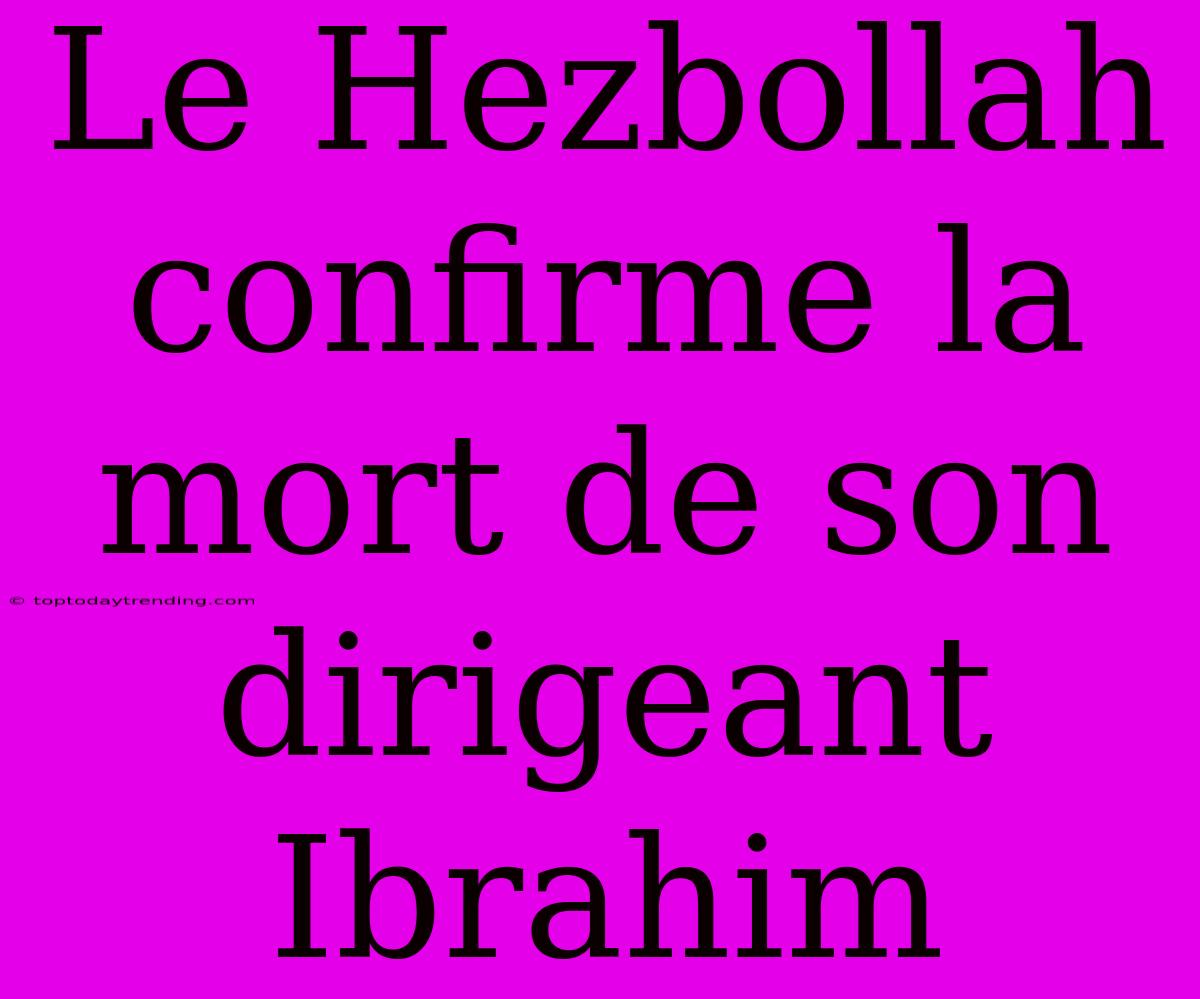 Le Hezbollah Confirme La Mort De Son Dirigeant Ibrahim