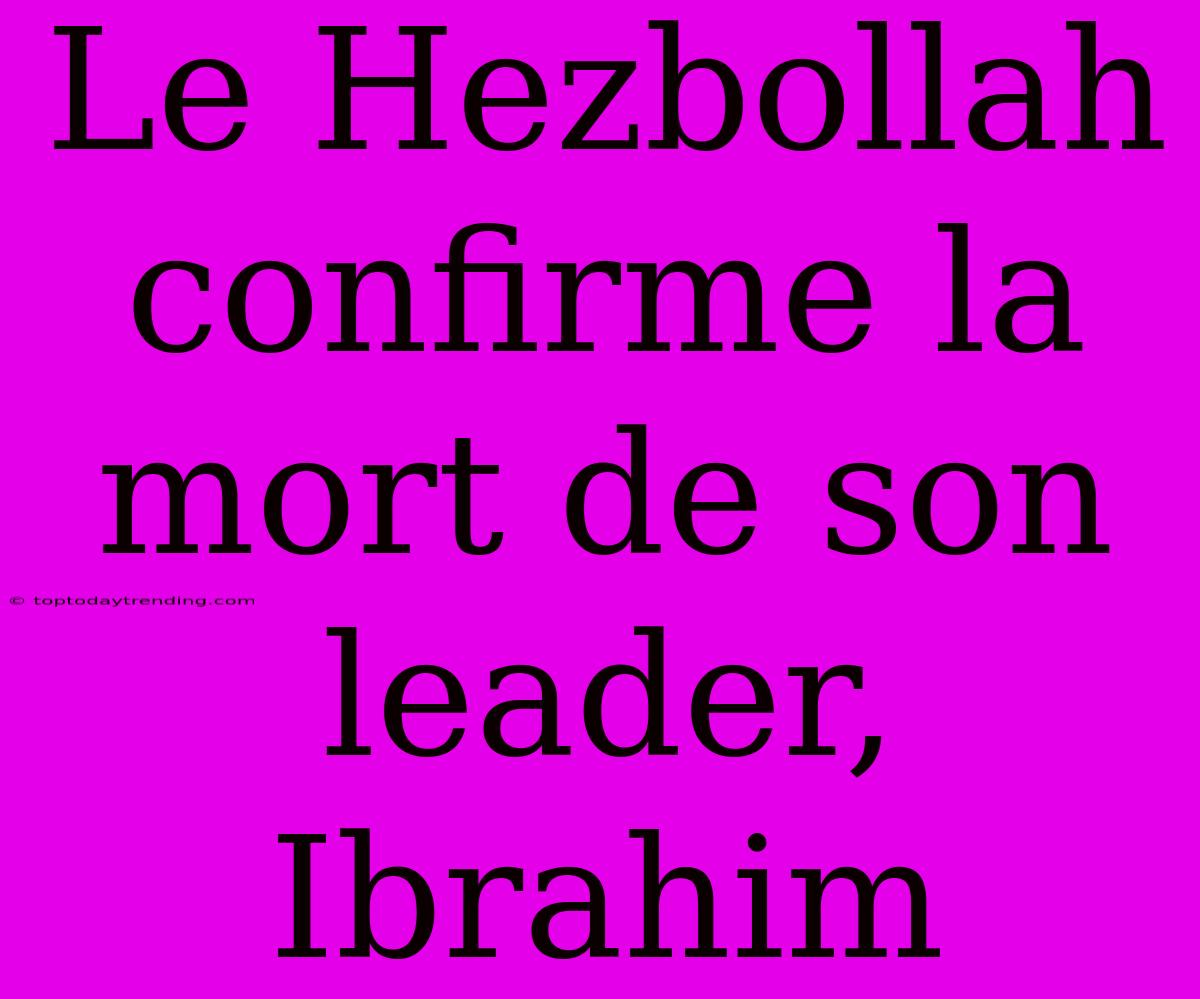 Le Hezbollah Confirme La Mort De Son Leader, Ibrahim