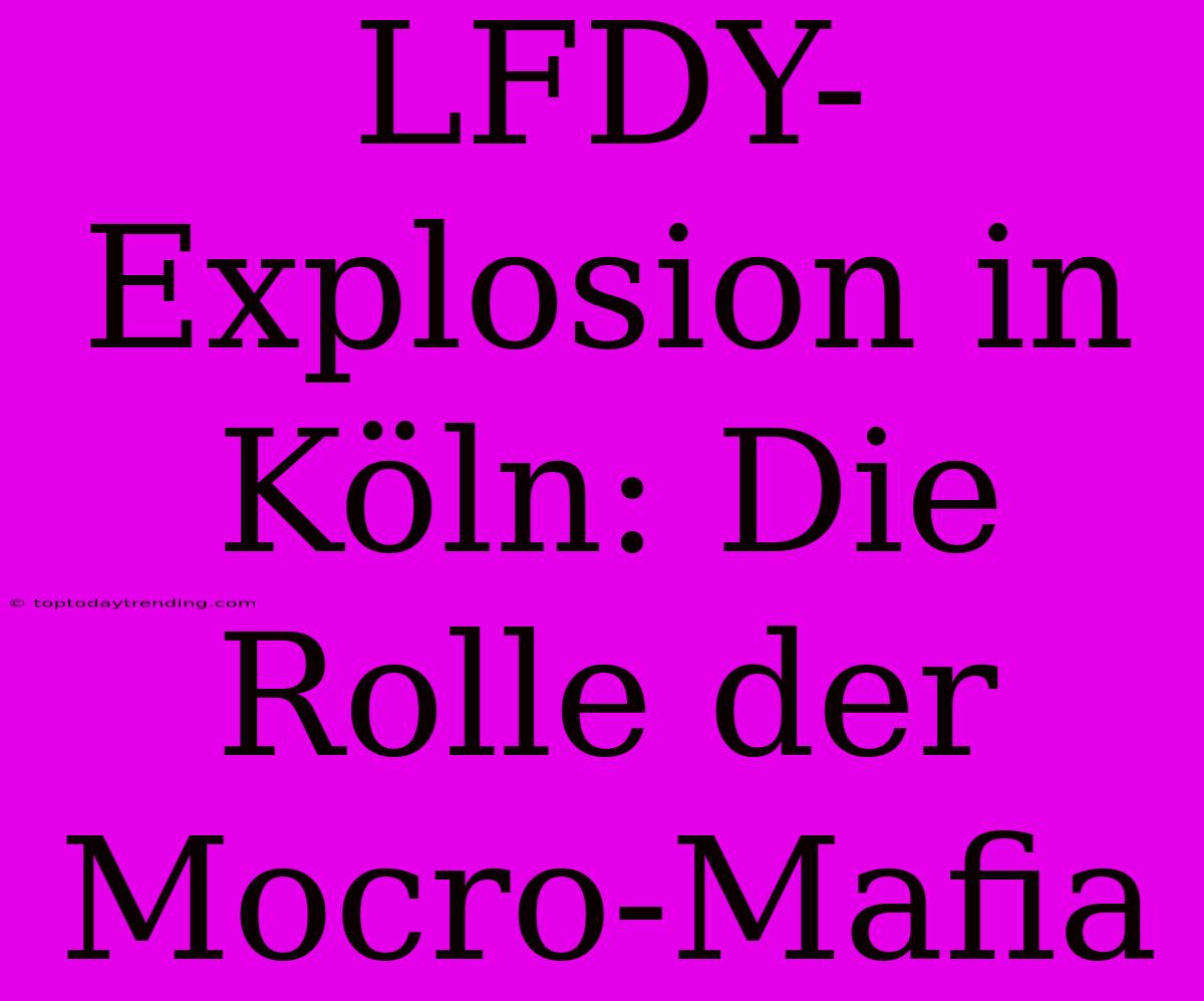 LFDY-Explosion In Köln: Die Rolle Der Mocro-Mafia