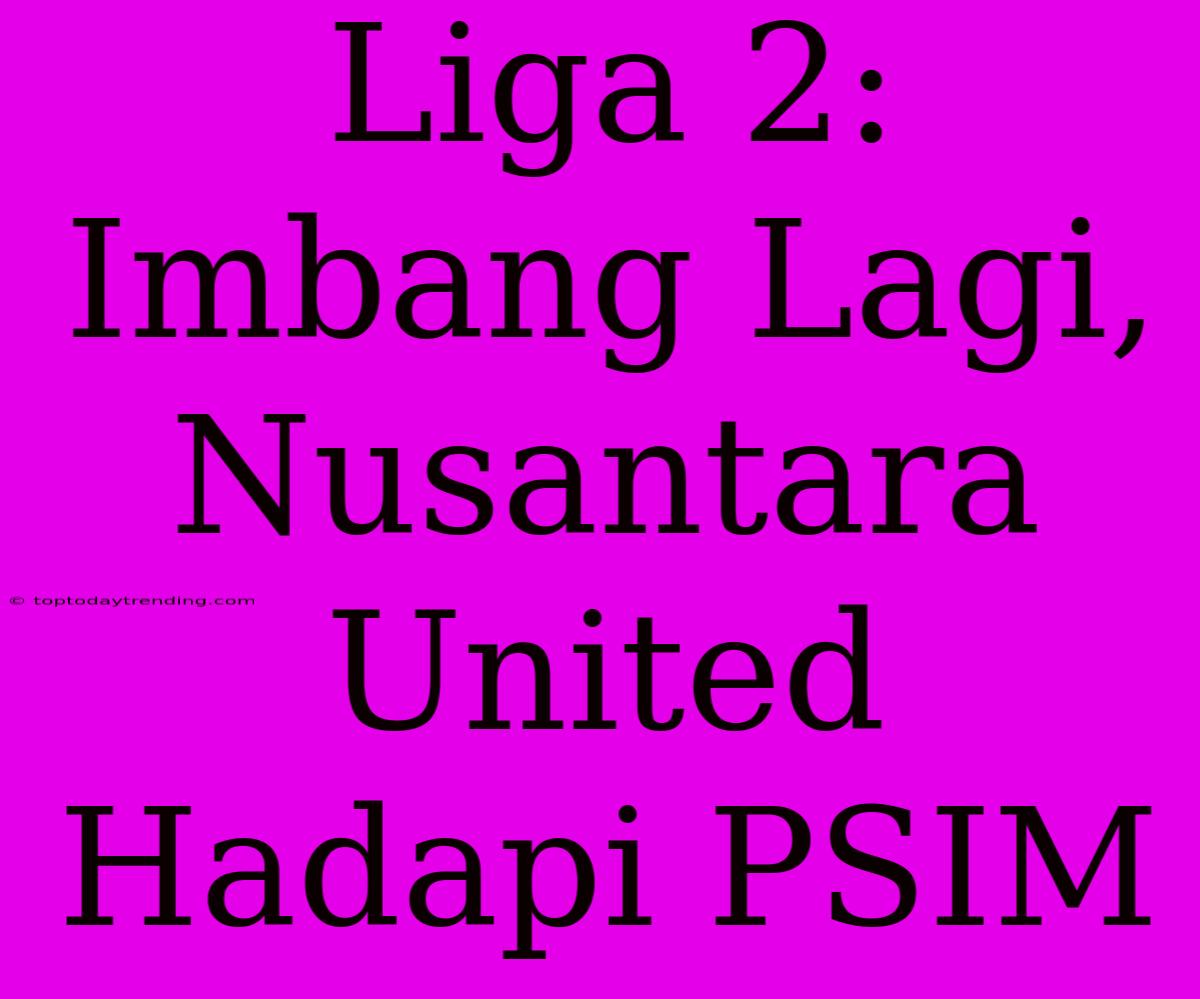 Liga 2: Imbang Lagi, Nusantara United Hadapi PSIM