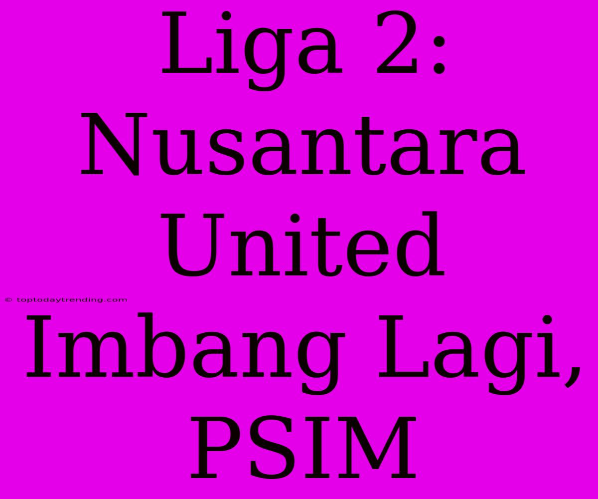 Liga 2: Nusantara United Imbang Lagi, PSIM