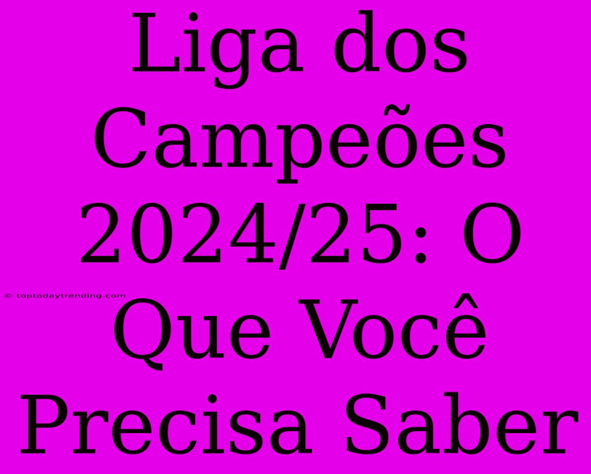 Liga Dos Campeões 2024/25: O Que Você Precisa Saber