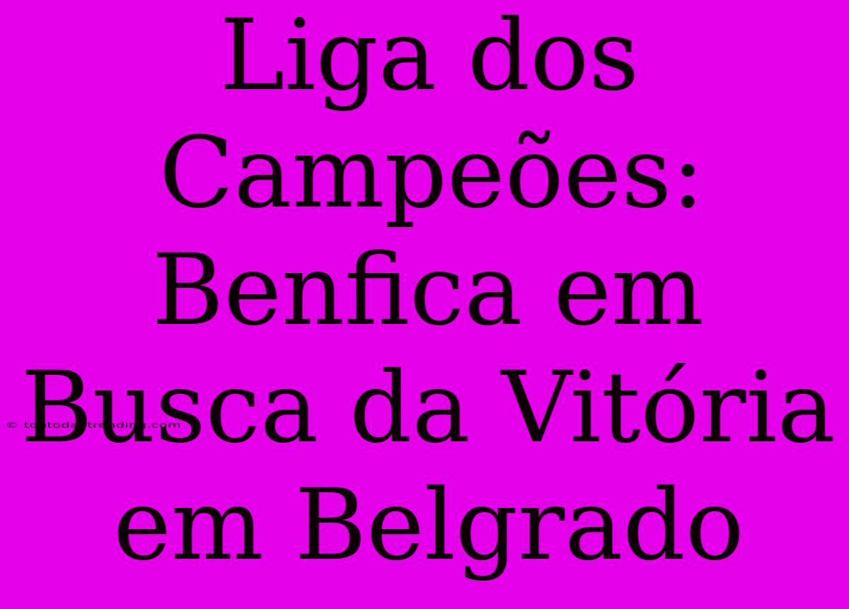 Liga Dos Campeões: Benfica Em Busca Da Vitória Em Belgrado