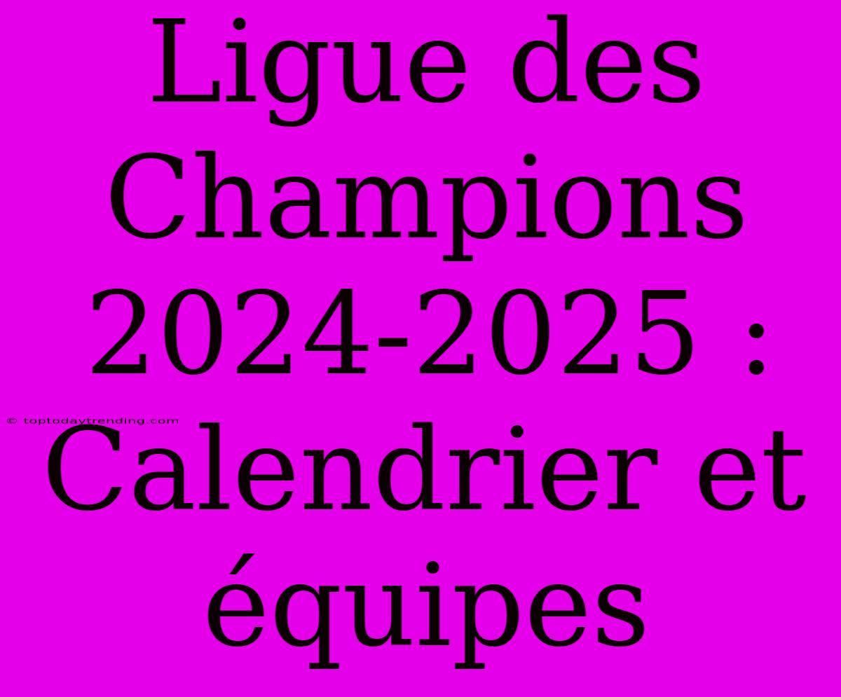 Ligue Des Champions 2024-2025 : Calendrier Et Équipes