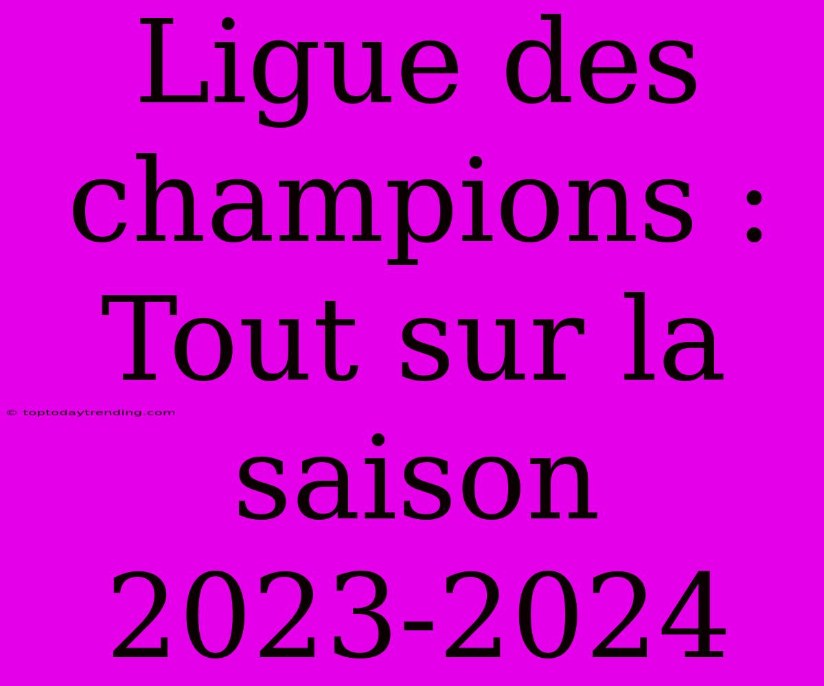 Ligue Des Champions : Tout Sur La Saison 2023-2024