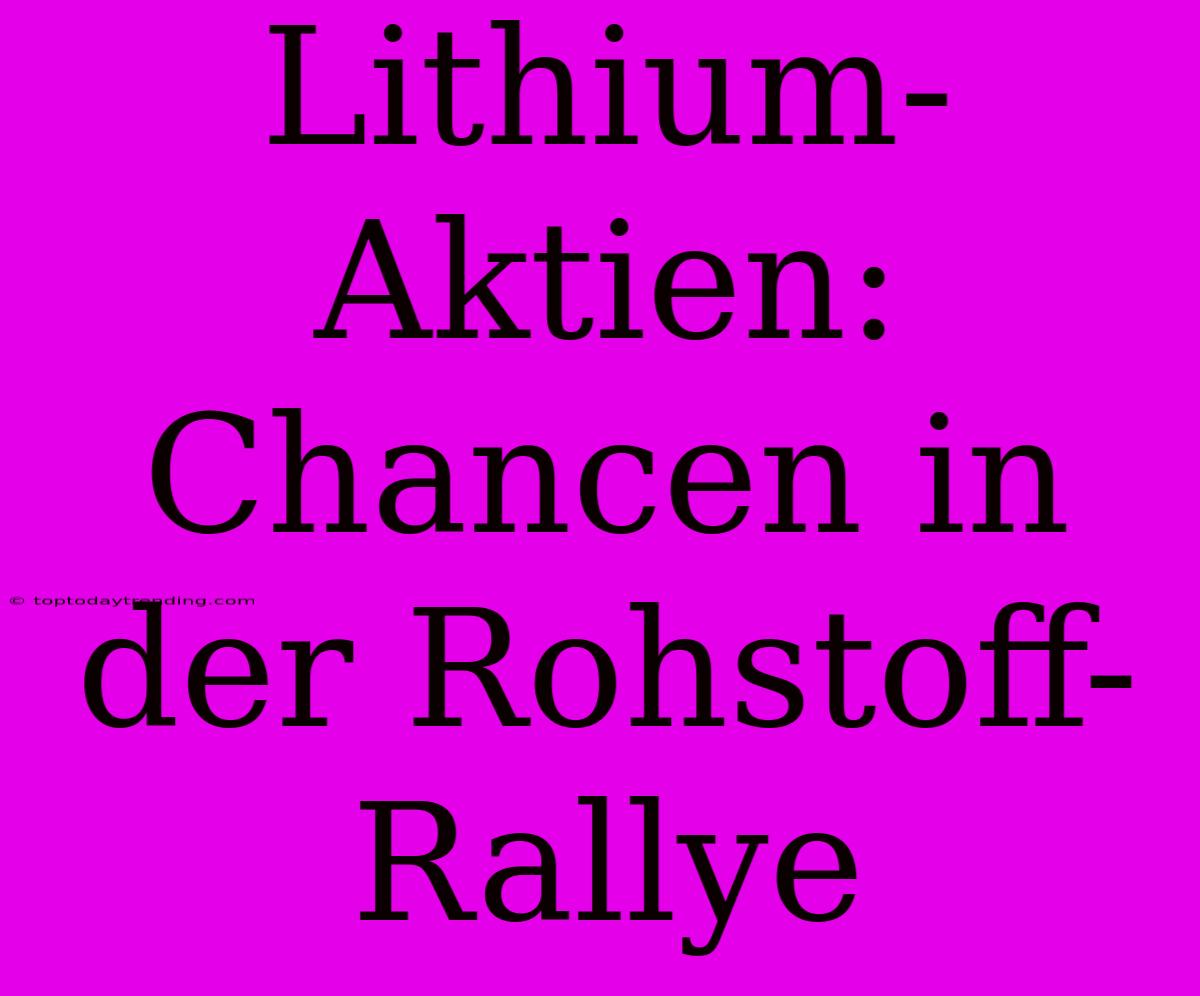 Lithium-Aktien: Chancen In Der Rohstoff-Rallye