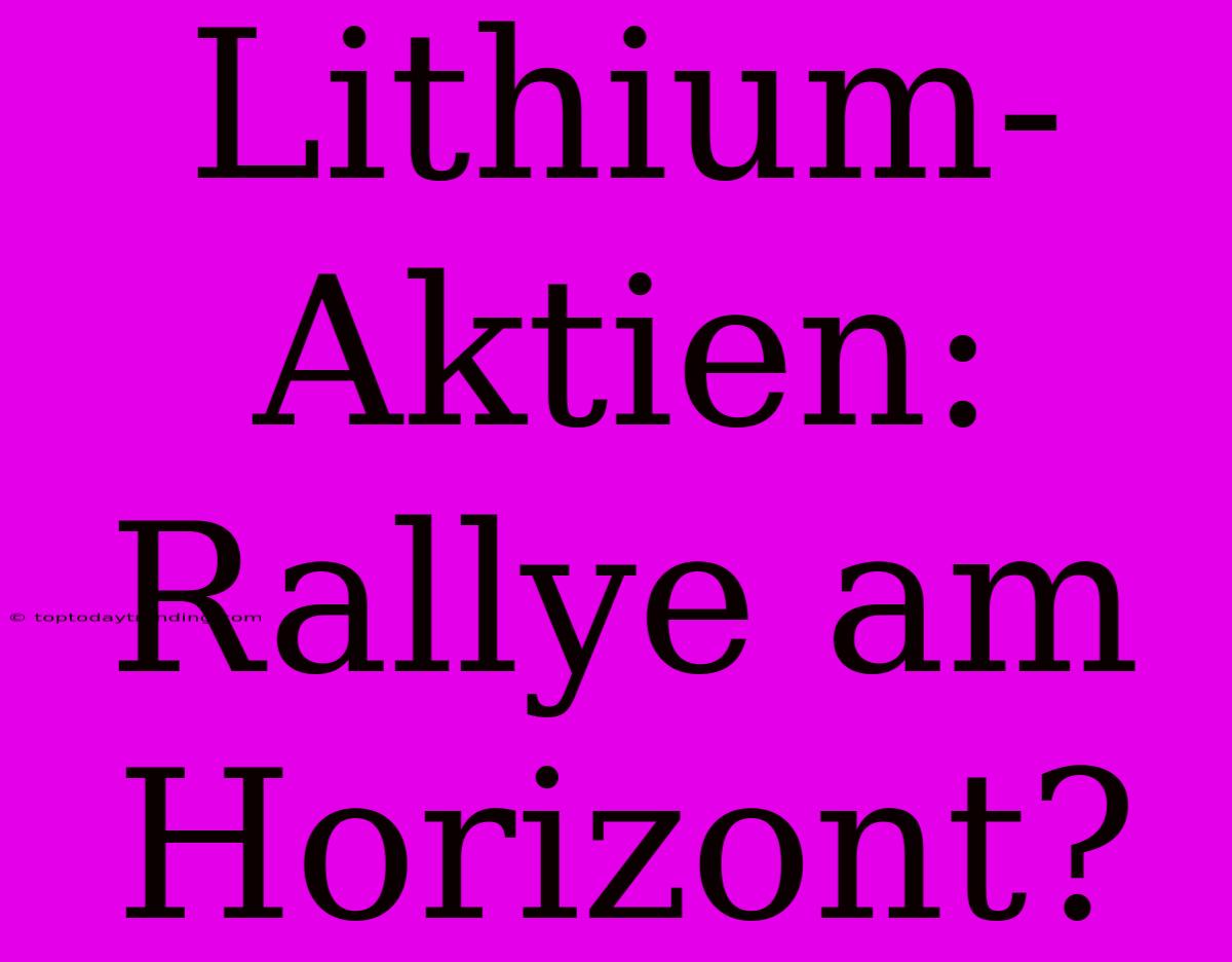 Lithium-Aktien: Rallye Am Horizont?