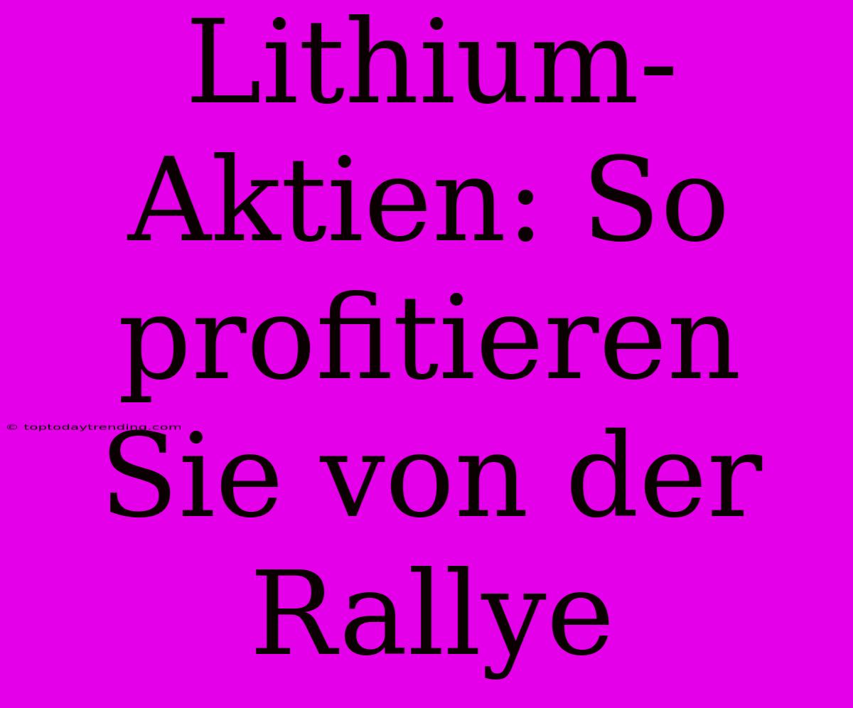 Lithium-Aktien: So Profitieren Sie Von Der Rallye