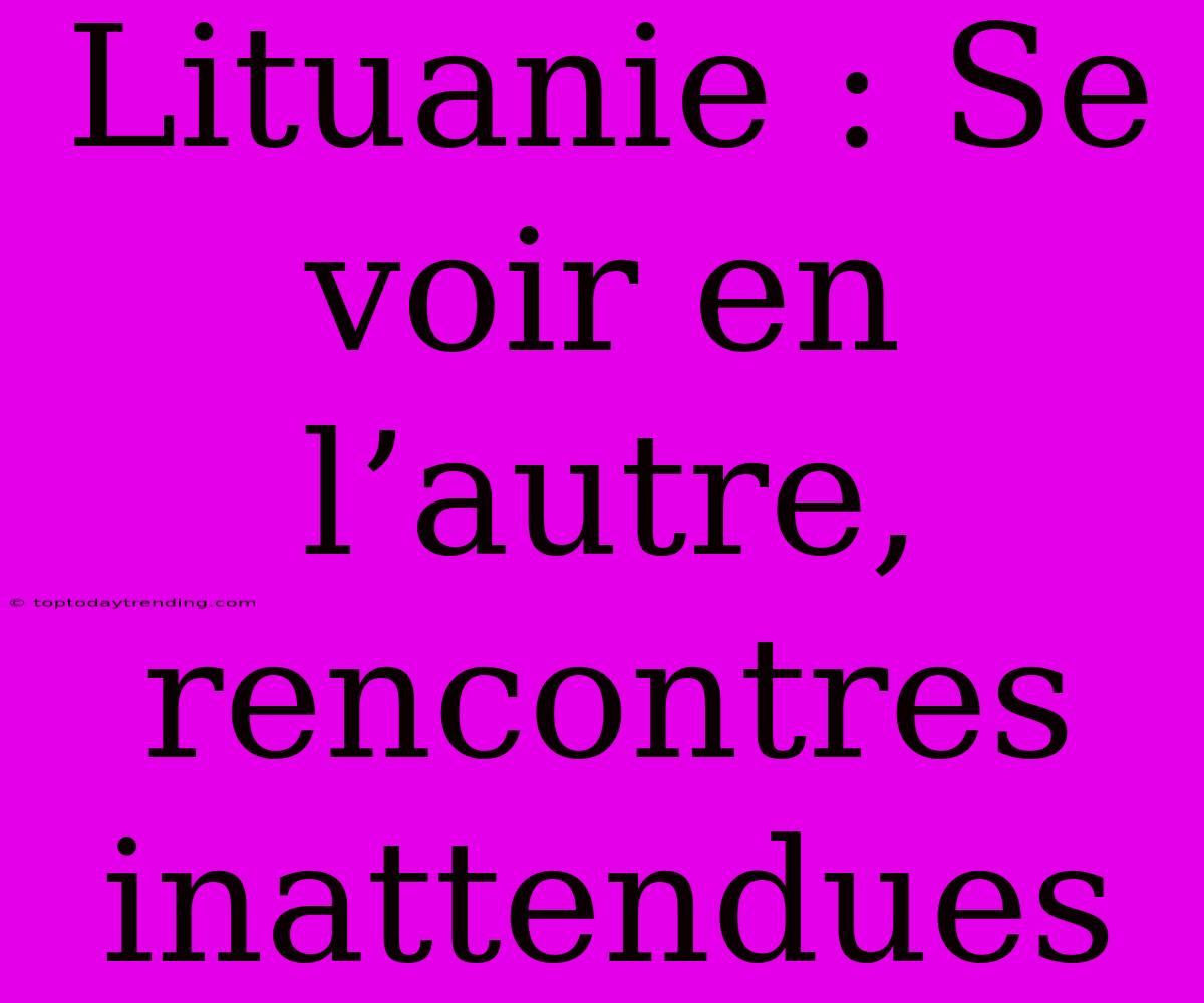 Lituanie : Se Voir En L’autre, Rencontres Inattendues