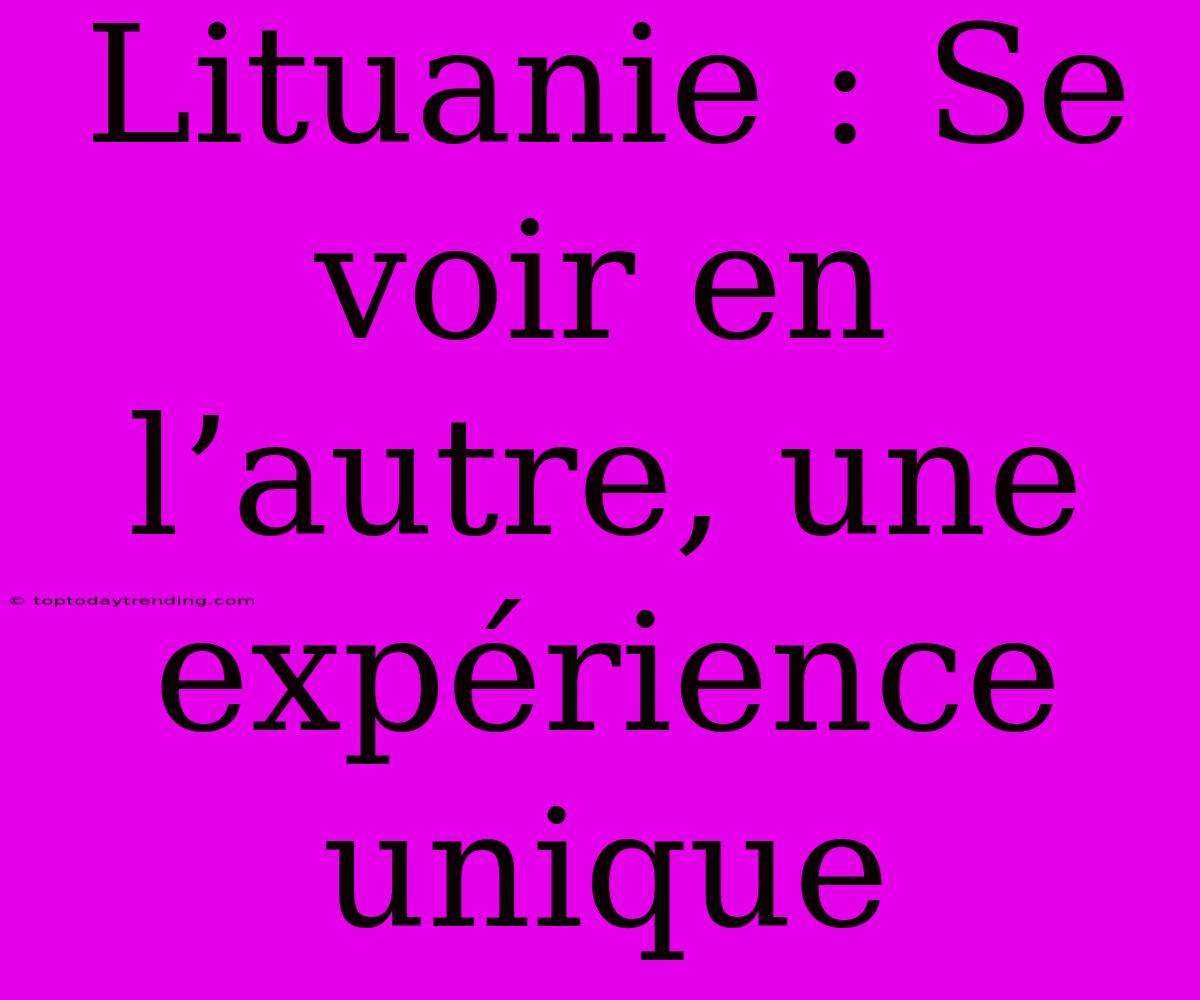 Lituanie : Se Voir En L’autre, Une Expérience Unique