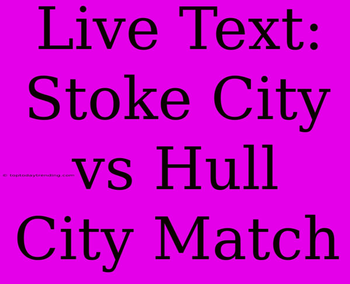 Live Text: Stoke City Vs Hull City Match