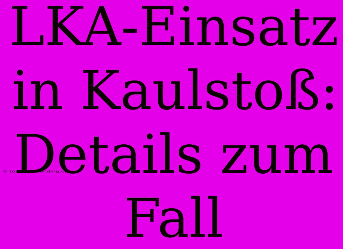 LKA-Einsatz In Kaulstoß: Details Zum Fall