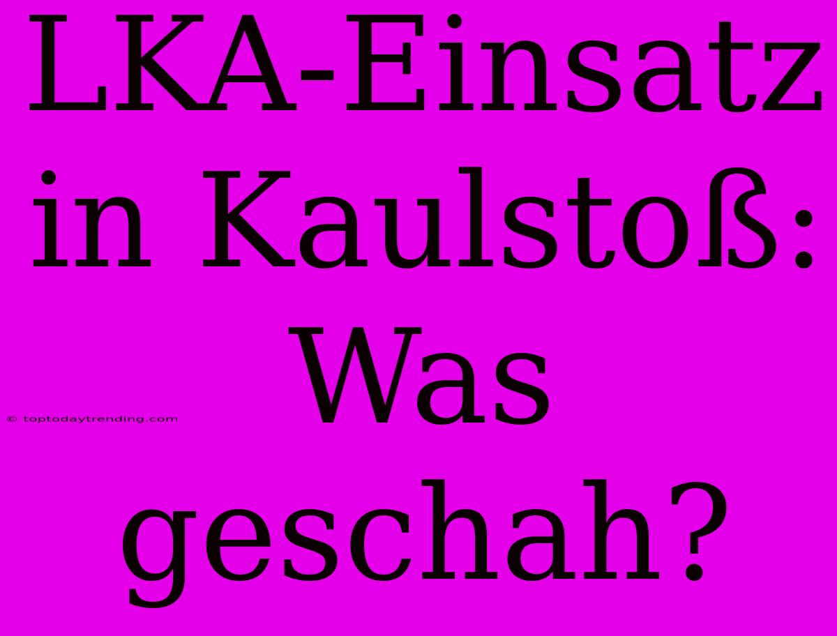 LKA-Einsatz In Kaulstoß: Was Geschah?