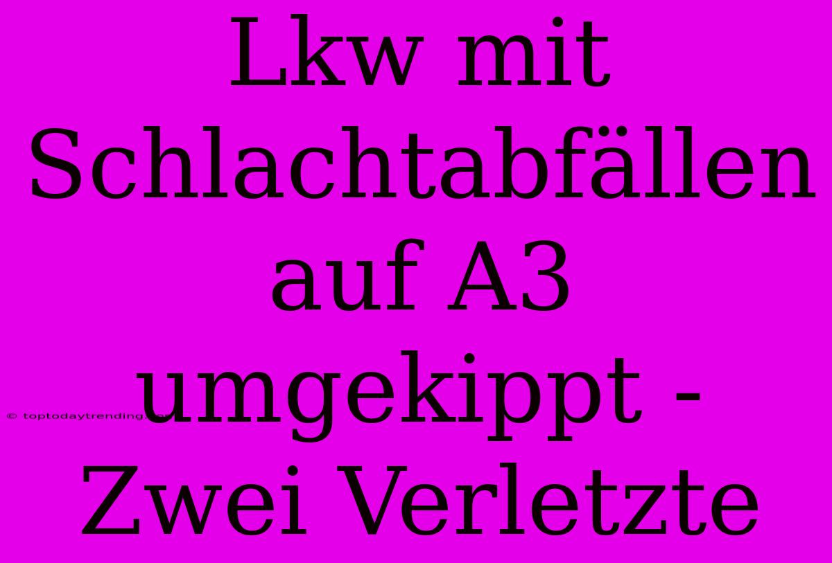 Lkw Mit Schlachtabfällen Auf A3 Umgekippt - Zwei Verletzte