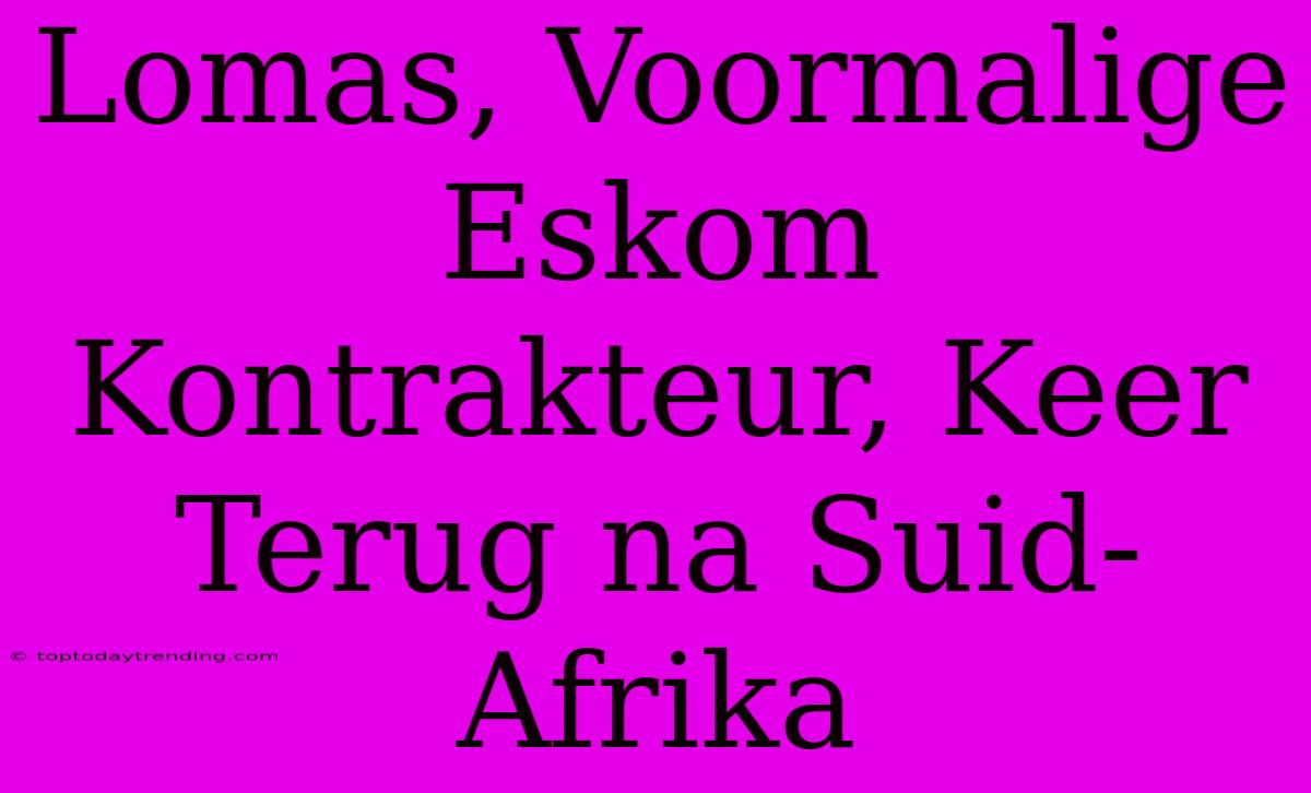 Lomas, Voormalige Eskom Kontrakteur, Keer Terug Na Suid-Afrika