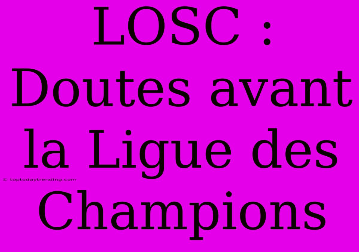 LOSC : Doutes Avant La Ligue Des Champions