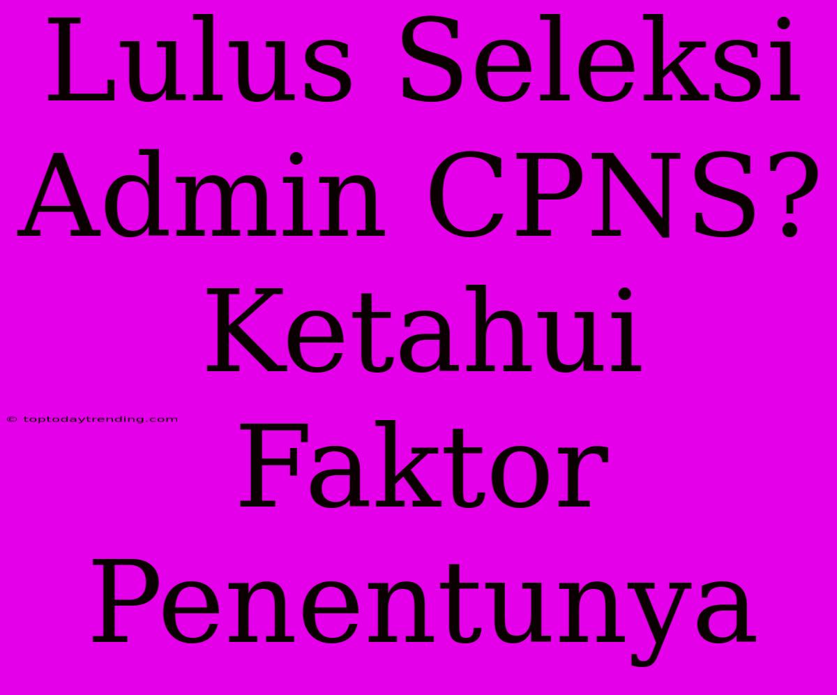 Lulus Seleksi Admin CPNS? Ketahui Faktor Penentunya