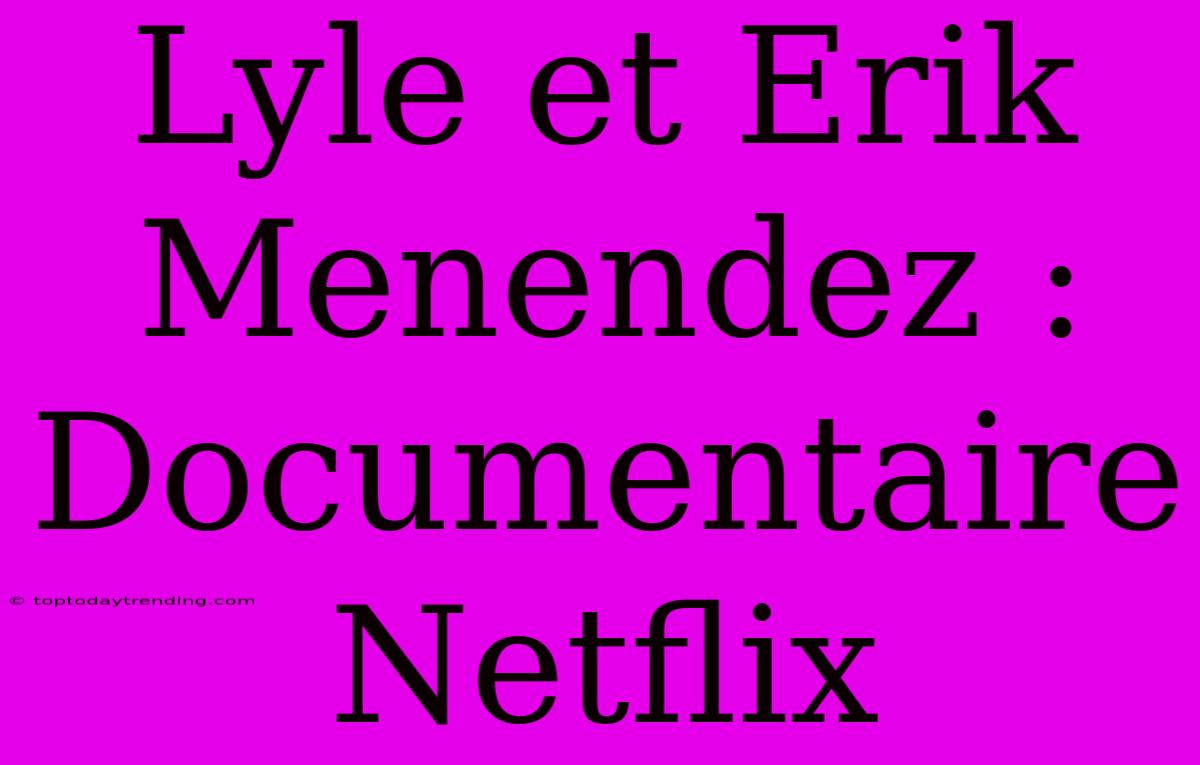 Lyle Et Erik Menendez : Documentaire Netflix