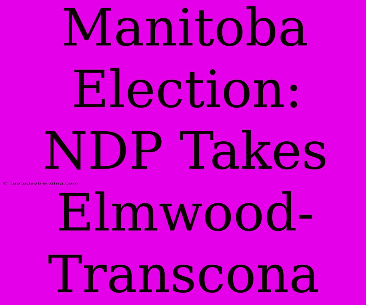 Manitoba Election: NDP Takes Elmwood-Transcona