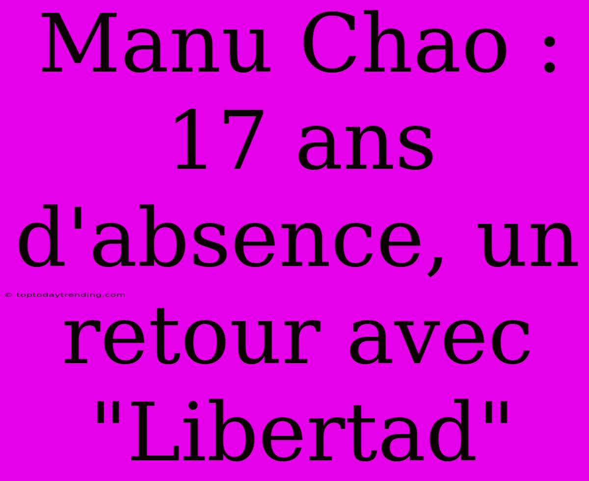 Manu Chao : 17 Ans D'absence, Un Retour Avec 