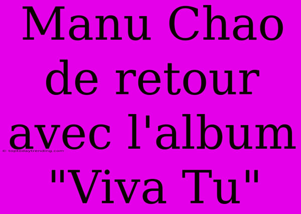 Manu Chao De Retour Avec L'album 