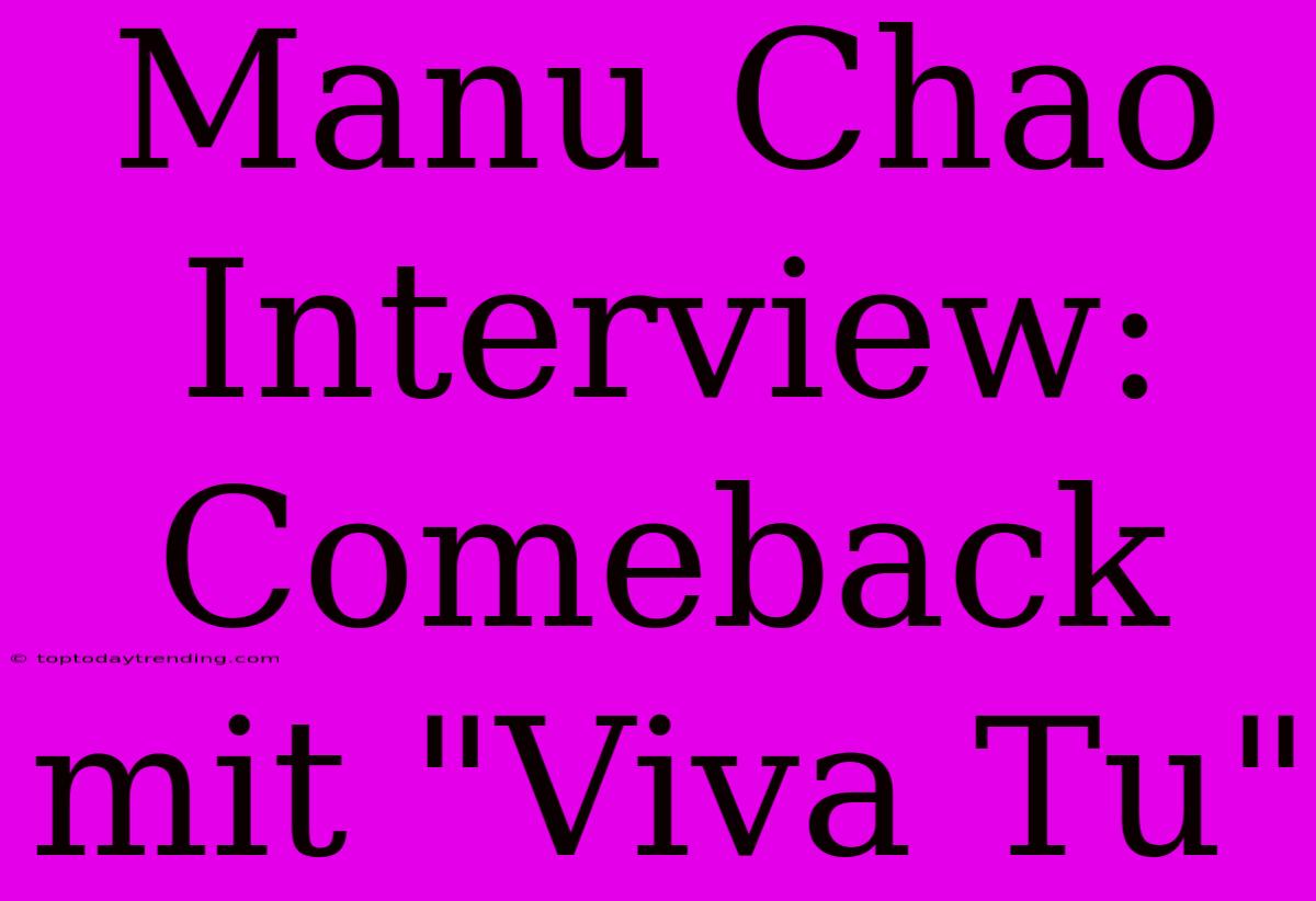 Manu Chao Interview: Comeback Mit 