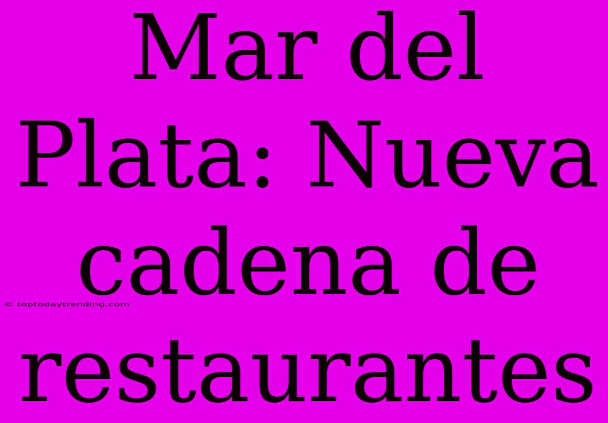 Mar Del Plata: Nueva Cadena De Restaurantes