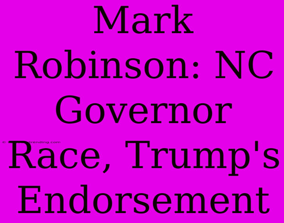 Mark Robinson: NC Governor Race, Trump's Endorsement