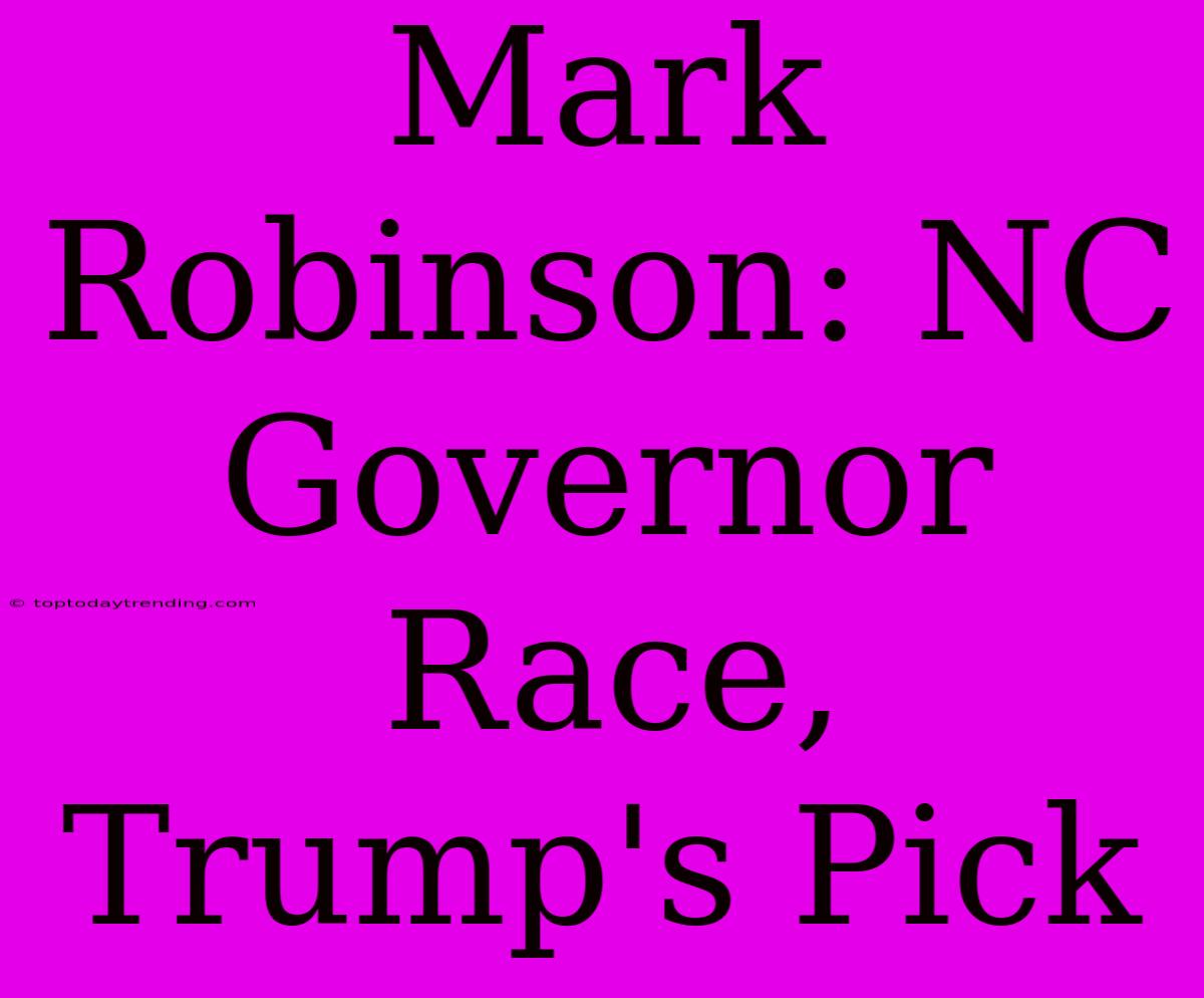 Mark Robinson: NC Governor Race, Trump's Pick