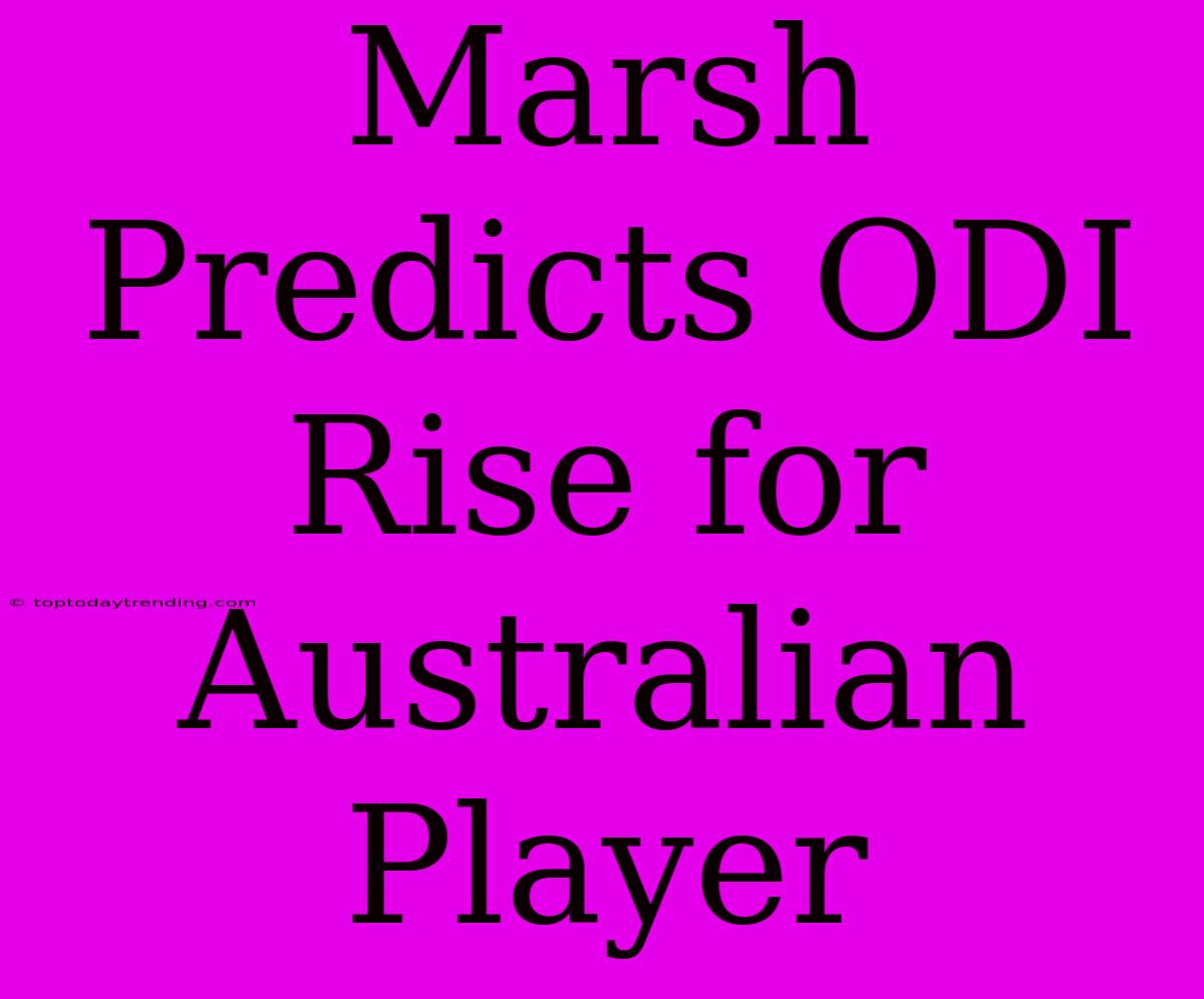 Marsh Predicts ODI Rise For Australian Player